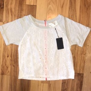 J.O.A. Short Sleeve Eyelet Crop Top